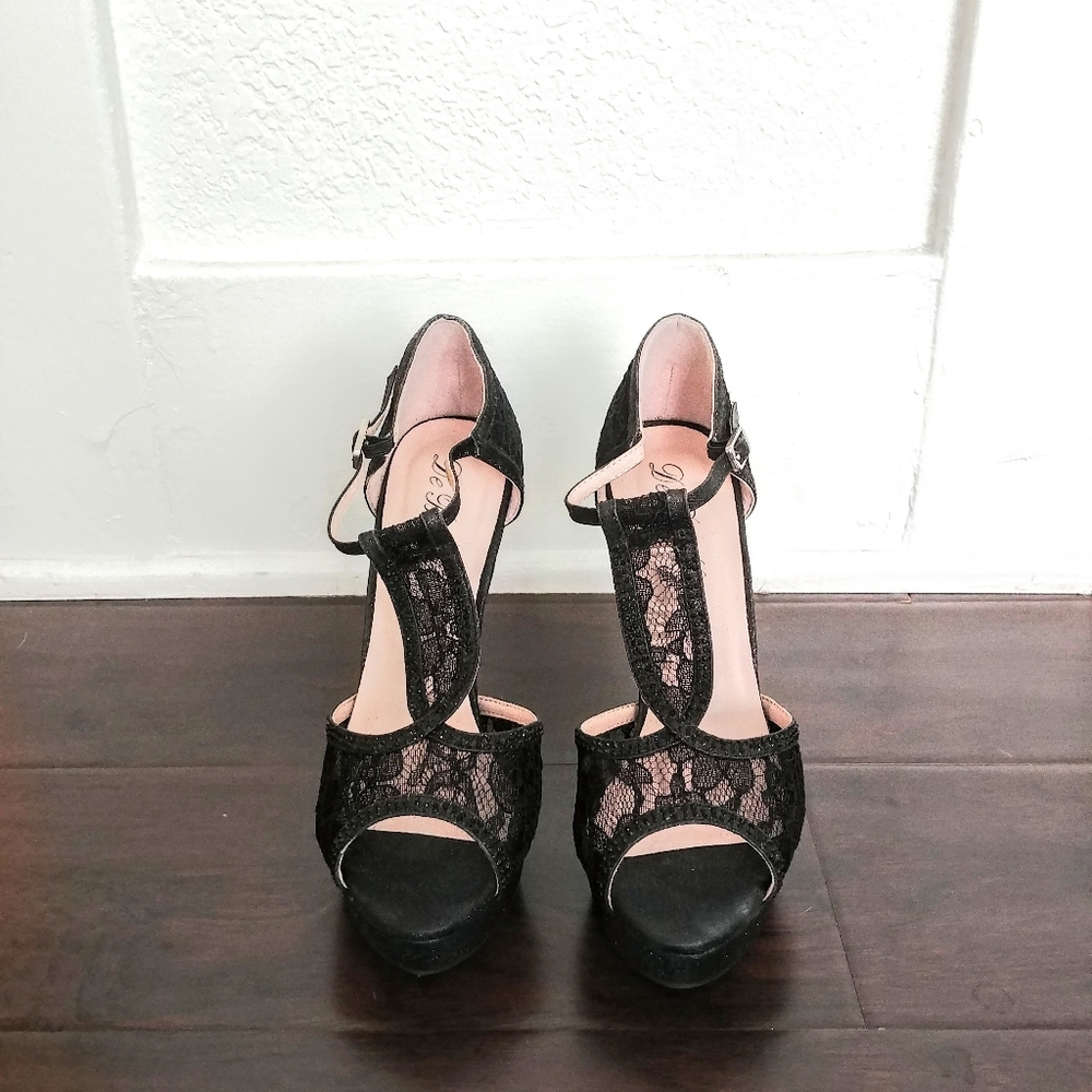 Black Strappy Open-Toe Platform Heels